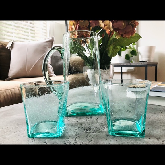 Water Pitcher and Glass Set in seafoam